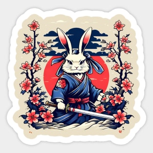 Japanese Samurai Rabbit Tattoo, Kawaii Ninja Rabbit Sticker